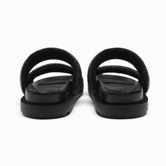 ZARA FLAT SLIDER SANDALS WITH RHINESTONES BLACK SIZE 7.5| 3661/110/800 - Picture 4 of 8